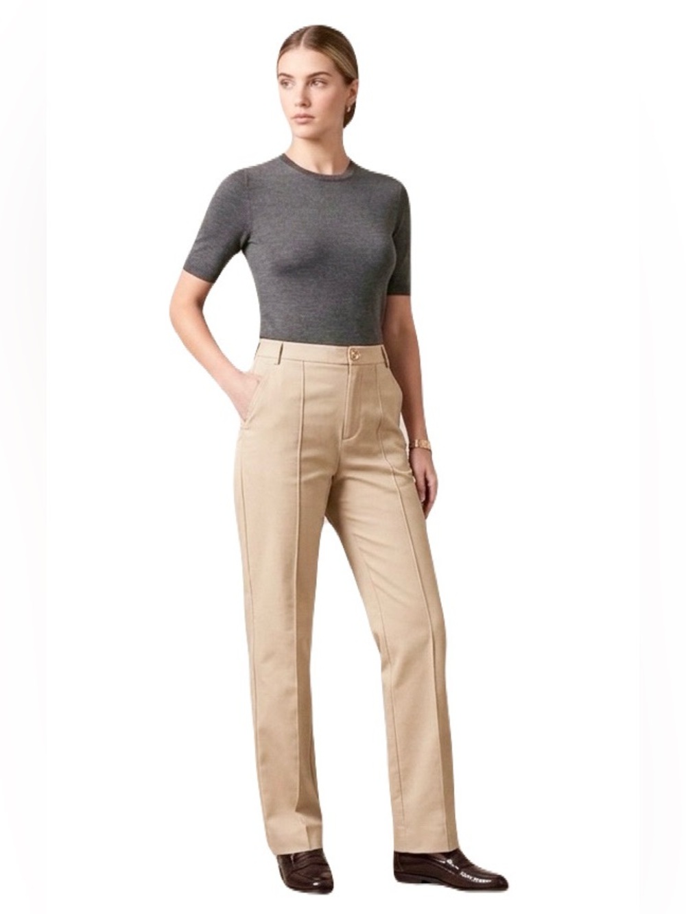 Gucci Ivory Front Welt Seam Pants, Size 40